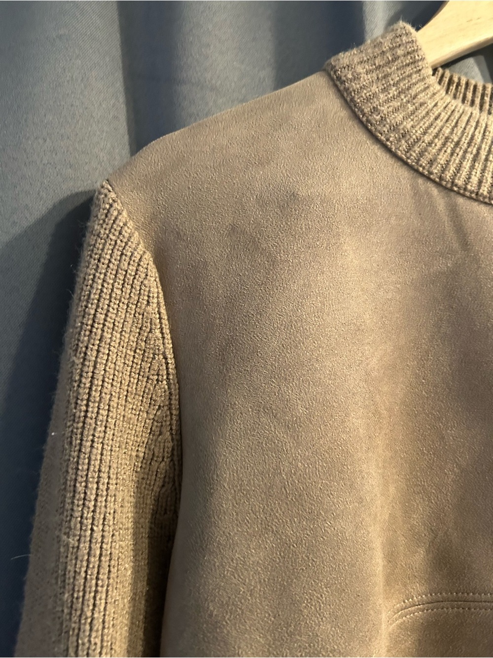 Ann Taylor medium brown faux suede mixed media sweater - Picture 2 of 5